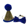 Cão de cachorro festa de aniversário cone chapéu chapéu coroa e gravata de arco colar com pom-pom topper para animais de estimação gatinho cosplay traje accessory encantadores grooming headwear acessório de cabelo