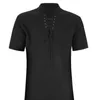 Hommes col montant avant à lacets manches courtes col en V mince t-shirt Streetwear pour un usage quotidien D220611