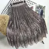 Skirts Autumn And Winter Lace Mesh Skirt Long Pleated High Waist Pleuche Woman Mujer Faldas Saias Mulher