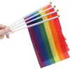 14 x 21 cm große Regenbogen-Gay-Pride-Stabflaggen, kleine Mini-Handheld-LGBT-Dekorationen, 12,7 x 20,3 cm große Flagge mit weißem Erdmast, Flagge Progress Festival Parad