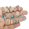 Set of 5Pcs Dangle Tassel Belly Button Ring 14G Women Body Piercing Jewelry Kit Heart Butterfly Charm Navel Barbell Rings