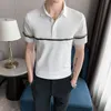 2022 été polos hommes à manches courtes tricoté POLO chemises Style britannique affaires Social chemises t-shirt décontracté hauts hommes vêtements