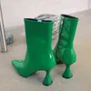 2022 Vinter lyxiga kvinnor patent läder fotled stövlar western spetsiga tå gröna hög klackar korta stövel designer party mode skor y220706