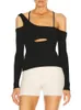 DEAT asymmetrical full sleeves square knitting elastic patchwork backlesss sexy top female fashion too WO13301M 220316