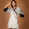 Kvinnors sömnkläder Hiloc Knit Pyjama Velvet Robes Women Lace Splicing Nightie Bathrobe Female Nightgown Half Sleeve Nightwear 2022 Robewomen '