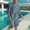 Summer Trend Men's garnitur zwyczajne spodenki plażowe Suit Sea View 3D Print Krótki garnitur Zwykła koszulka O Neck 2-częściowa 220610