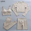 2/4Pcs Set frauen Sportswear Nahtlose Yoga Fitness Langarm Crop Top Bh Hohe Taille Leggings s anzüge 220330