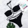 Costumi da bagno da donna Bikini 2022 Sexy Black Bandage Halter Luxury Crystal Diamond Costume da bagno Donna Set Costume da bagno Beach Bikini MujerWomen's