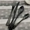 Zestawy naczyń obiadowych Akcesoria najwyższej jakości ze stali nierdzewnej Scoop Forks Kinfe Party Zestaw Mat Mat Black Cutlery Drop 1 Składacze