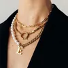 Gothic Multi Layer Baroque Pearl Chunky Chain Necklace Collares Punk Pendant Choker Festival Par Jewelry Word E