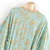 Verkoop Vintage Boho Floral Print Long Kimono Cardigan Zomer Tops Belted Beachwear Vestido Blusas Mujer 220402