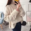 Women's Sweaters Women's Thick Fashion High Collar Red Pink Knitted Sweater Women Tops Autumn Winter Loose 3 Color Knit Turtleneck