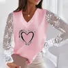 Blouses Femmes Chemises 45 # Animal Imprimé Femmes Blouse V Cou Casual Dentelle À Manches Longues Top Sexy Plus Taille Tuniques Élégantes Camisetas De Mujer