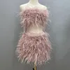 Débardeurs pour femmes Camis deux pièces femmes costumes de fourrure mignons plumes tenues ensemble haut taille haute jupes moulantes fête plume d'autruche mini jupe femme