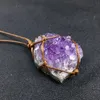 Pendant Necklaces Handcraft Wrap Braid Reiki Healing Raw Mineral Natural Cluster Quartz Necklace Amethysts Crystal Femme CollierPendant