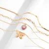 Girocollo in metallo dorato multistrato da donna Collana con ciondolo a forma di farfalla con cuore in cristallo rosa carino Coppia di gioielli di moda per ragazze