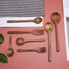 Eco Friendly Natural Wood Spoon Coffee Tea Soppa omrörande sked Dessert Cake Wood Forks Barn Vuxna soppskedar gafflar 76 M2