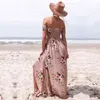 Beach Dress Women Bohemia Print Floral Chiffon Playa Sleeveless Out Of Shoulder Long Sexy Dresses Big Size Sundress G220510