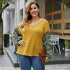 Kvinnors blusar Kvinnors skjortor Plus Size Women's Tops V Neck Camouflage Långärmad sömmar Casual Spring Autumn Elegant
