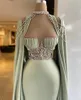 Elegant Mermaid Evening Dresses With Detachable Cape Beaded Crystal Formal Prom Gowns Custom Made Plus Size Pageant Wear Party Gown Robe de mariee