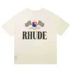 22 SS Ins High Street Tide Brand Rhude Men's Camisetas Letra Impressa Round Neck Camise de algodão solto T-208K