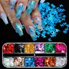 NXY Nail Gel 12 Grilles Irrégulières Flocons De Paillettes En Aluminium De Noël Feuille D'érable Papillon 3d Paillettes Paillette Poudre Art Décoration 0328