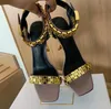 Sandaletle Roman Metalik Saat 105mm Kadın Gösterisi Lüks Tasarımcı Ayakkabı Yüksek Kaliteli Deri Yüksek Topuklu Fabrika Ayakkabı Boyutu 35-41 Kutu