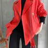 Lautaro automne femmes en cuir moto Biker veste fermeture éclair à manches longues en vrac rouge noir doux simili cuir veste pour les femmes 220815