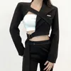 Damenanzüge, Blazer, Frühlingsmode, schlank, Gothic, Punk, langärmelig, SML, schwarz, für Damen, lässig, kurz, Damen, asymmetrisches Crop-Top, Outwear-Jacke