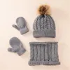 Bérets bébé hiver tricoté chapeau bonnet mitaines et cercle écharpe cou ensemble pompon tricot gants bonnet pour enfants tout-petits garçons fillesbérets