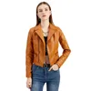 Veste en cuir Vintage femme 2022 courte Moto Biker veste à glissière printemps automne veste de Moto noir marron manteau violet café L220728