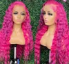 Parrucche a onde profonde lunghe e sciolte per donna Parrucche sintetiche colorate in pizzo rosa/biondo/blu/grigio Capelli umani di simulazione