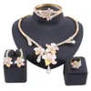 Fashion Gold Color Crystal Pearl Necklace Bangle Wedding Party Elegant Women Earrings Ring Classic Jewelry Sets