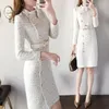 Casual Kleider 2022 Ankunft Herbst und Winter Büro Frauen Elegante Tweed Kleid Oansatz Langarm Weibliche Mode Chic Vestidos X16