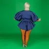 Grande taille robes femmes été Sexy col en V couleur unie lanterne manches ceinture plissée mode balançoire robe en gros DropPlus