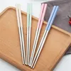 Reusable Chopstick Metal Chinese Chopstick with Plastic Wheat Straw Handle 4 Colors