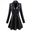 Nerazzurri Spring Fit and Flare Soft Cuir Coat Couet Notched Long Puff Sleeve Automned Black Eed Light Blazer 2022 L220728