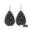 Dangle Chandelier 13 Colors Classic Sequin Glitter Pu Leather Earrings For Women Personalized Star Teardrop Jewelry Statement Whol Dh5Ob