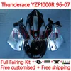 Karosseri för Yamaha YZF1000R Thunderace YZF 1000R 1000 R 96-07 Body 8no.1 YZF-1000R 96 97 98 99 00 01 02 07 YZF1000-R 1996 2003 2004 2005 2006 2007 Fairing Silver Black