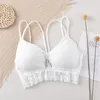 Bustiers korsetter Sexig spetstrim Kvinnor Tube Top Backless Bralette Cotton Crop Kvinnliga underkläder Underkläder Tank borttagbara padsbustiers