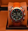 Большой скидка спортивный хронограф Limited Watch Orange Bezel черный циферблат кварцевый профессиональный погружение наручные часы складные застежки мужчин часов B-82