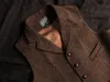 Gilets pour hommes Blazer gilet marron Tweed costume veste sans manches gilet victorien marié robe de mariée serrée vêtements Vintage Sch