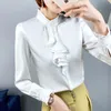 Feminine Blouse Spring Autumn Elegant Fashion Wave Cut Ruffles Office Lady Shirts Long Sleeve Stand Collar Solid Tops Women 220409