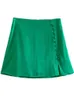 TRAF 2022 Rosy Satin Jupe Femmes Taille Haute Jupes Courtes Femme Été Bouton Jupes De Mode Streetwear Y2k Vert Mini Jupe T220819