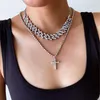 Chains Iced Out Cuban Link Chain Necklace Set Cross Pendant Jewelry For Women Rhinestone Choker Luxury Bling Hip Hop Jewellery