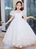 2022 Bling Crystal Flower Girls Abiti per adolescenti Tulle Piano Lunghezza Beach Ball Gown Ragazza Spettacolo Abiti da festa Gonna in tulle Formale Principessa Abbigliamento per bambini