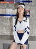 Costume da bagno da donna stile coreano da donna sportivo diviso in tre pezzi manica lunga protezione solare vita alta sottile sexy costume da bagno primaverileDonna