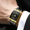 Men's 2024 Simple Fashion Black Face Sier Rectangular rostfritt stål Kalender Waterproof Quartz Watch Relogio Masculino
