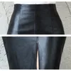 Women PU Leather Midi Skirt Autumn Winter Ladies Package Hip Front or Back Slit Pencil Plus Size 220401