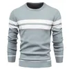 Herrtröjor herr vinter crewneck långärmad stickad skjorta casula stickad strip pullover cardigan tjocka fasta tröjor